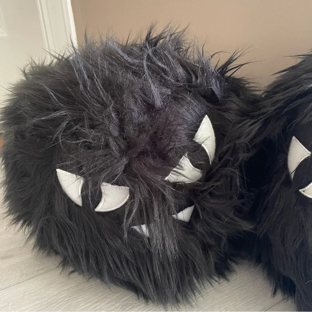 2 NEW Novogratz Black Monster Fur Ball Pillows